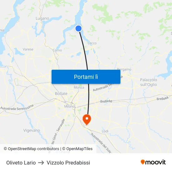Oliveto Lario to Vizzolo Predabissi map