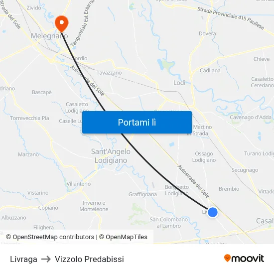 Livraga to Vizzolo Predabissi map
