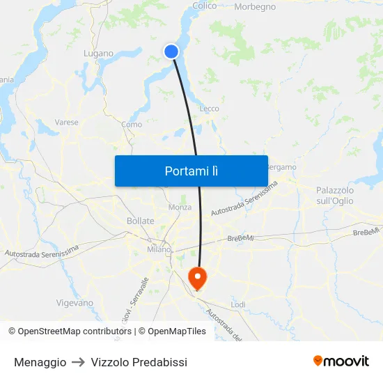 Menaggio to Vizzolo Predabissi map