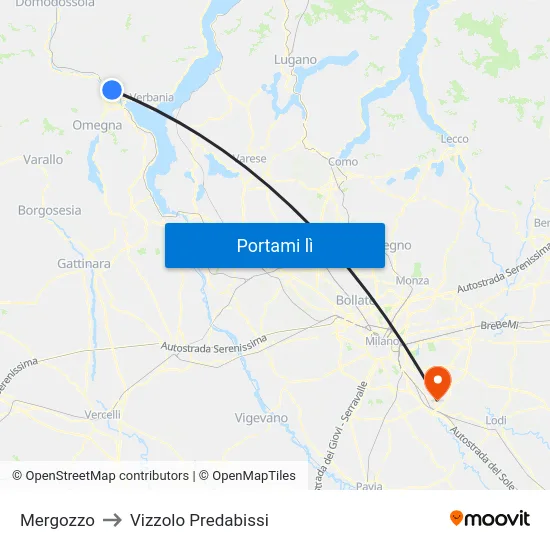 Mergozzo to Vizzolo Predabissi map