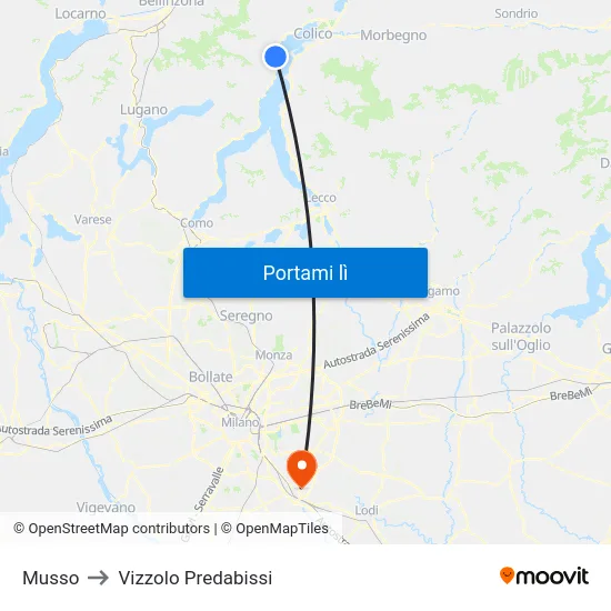 Musso to Vizzolo Predabissi map
