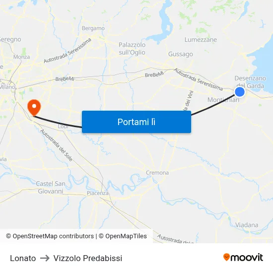 Lonato to Vizzolo Predabissi map