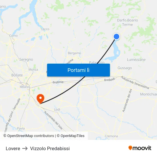 Lovere to Vizzolo Predabissi map