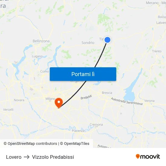 Lovero to Vizzolo Predabissi map