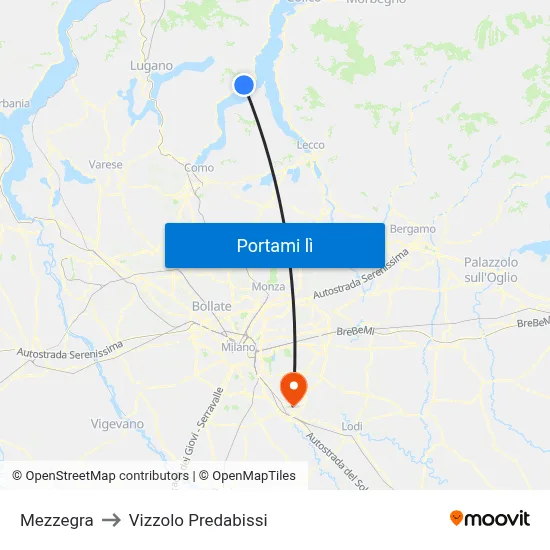 Mezzegra to Vizzolo Predabissi map