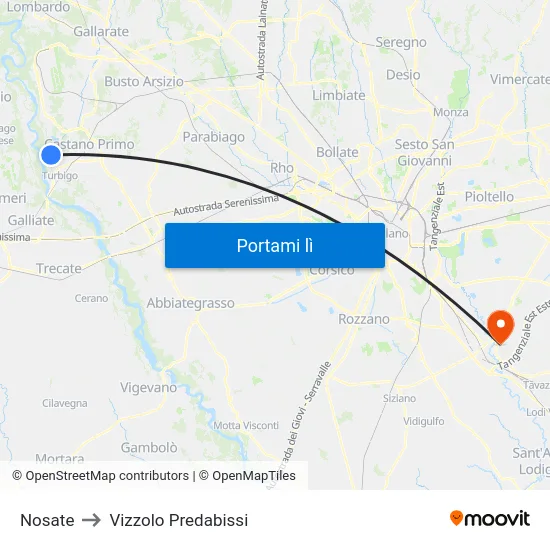 Nosate to Vizzolo Predabissi map
