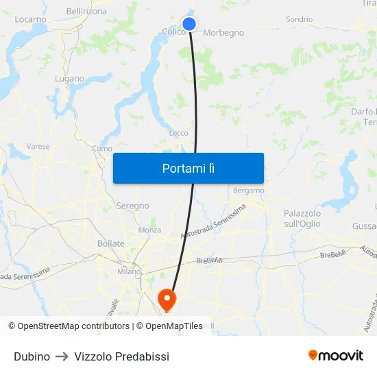 Dubino to Vizzolo Predabissi map