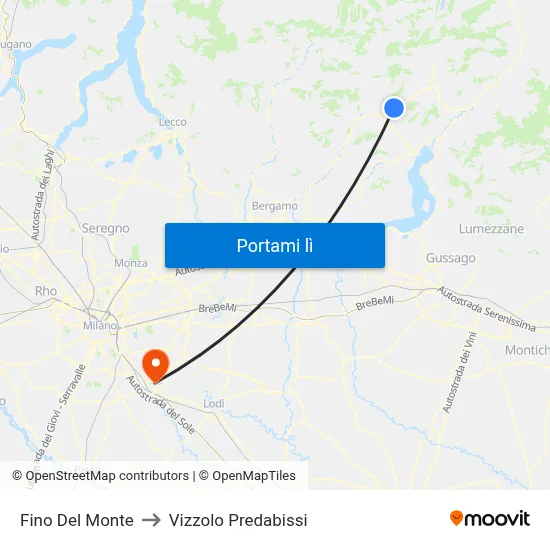 Fino Del Monte to Vizzolo Predabissi map