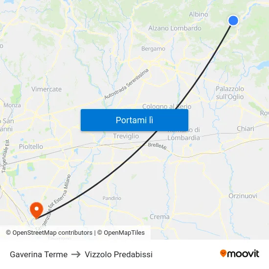 Gaverina Terme to Vizzolo Predabissi map