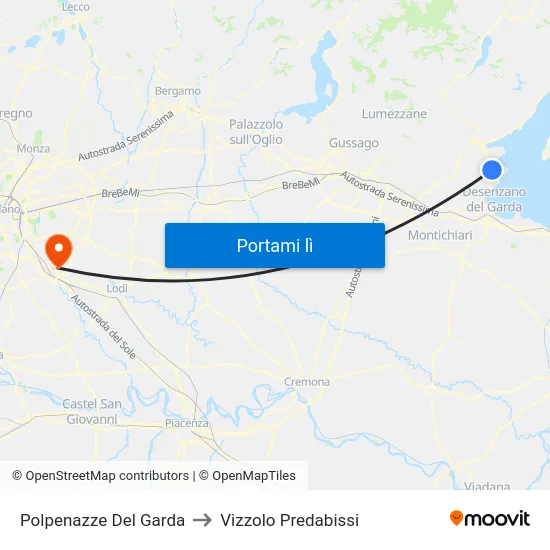 Polpenazze Del Garda to Vizzolo Predabissi map