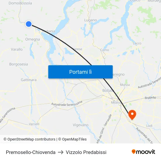 Premosello-Chiovenda to Vizzolo Predabissi map