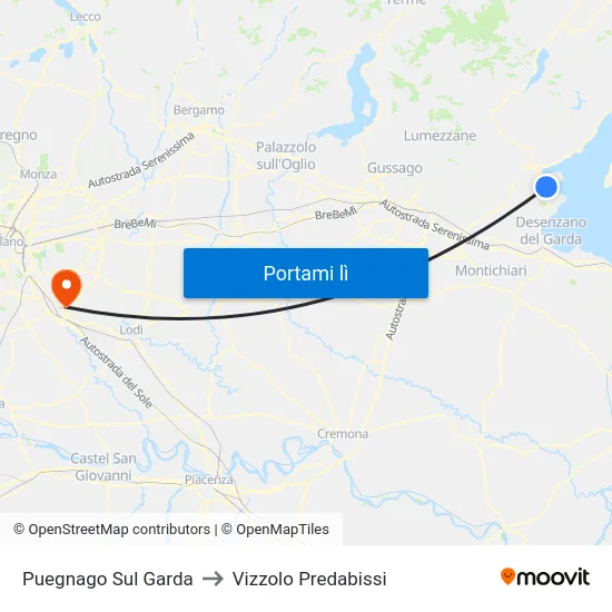 Puegnago Sul Garda to Vizzolo Predabissi map