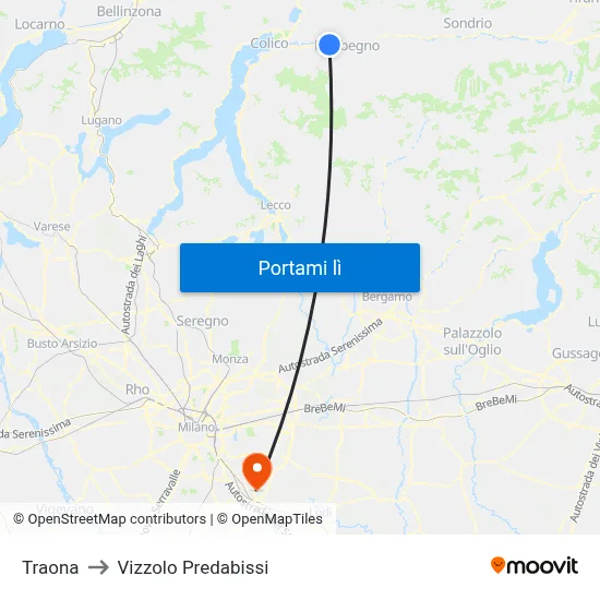 Traona to Vizzolo Predabissi map