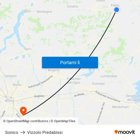Sonico to Vizzolo Predabissi map