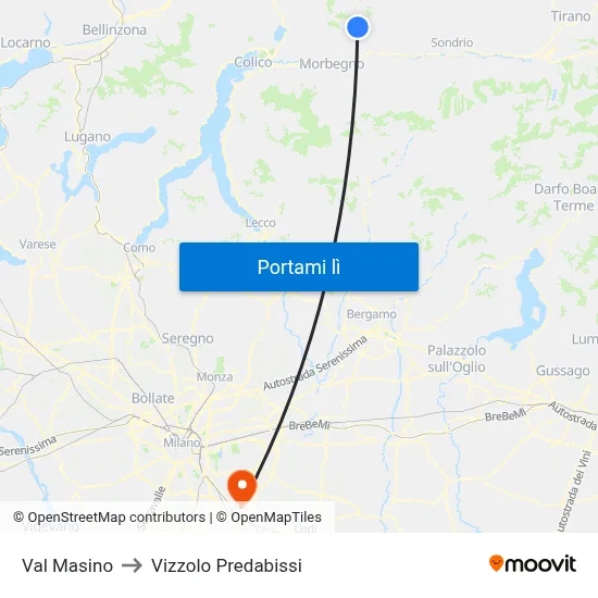 Val Masino to Vizzolo Predabissi map