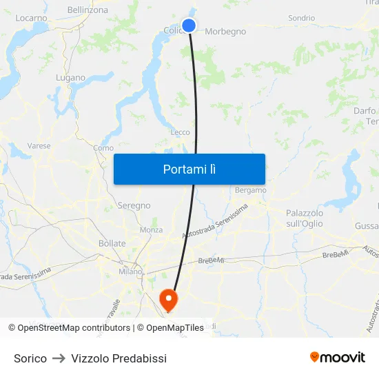 Sorico to Vizzolo Predabissi map