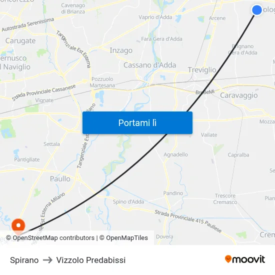Spirano to Vizzolo Predabissi map