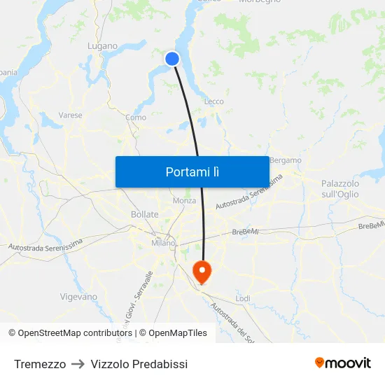 Tremezzo to Vizzolo Predabissi map