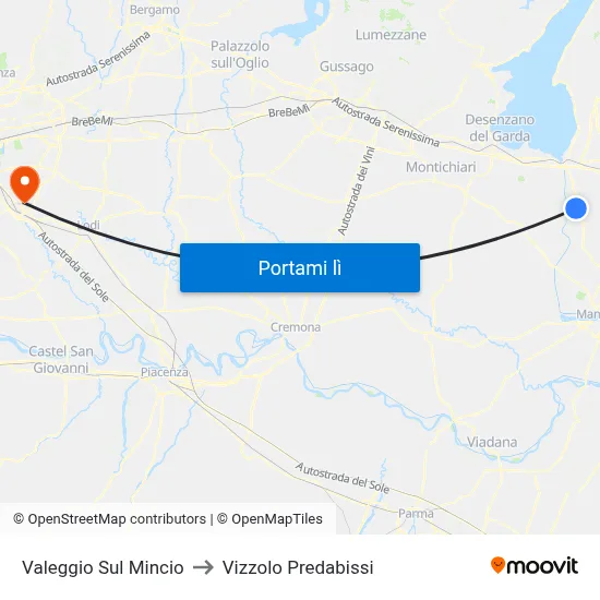 Valeggio Sul Mincio to Vizzolo Predabissi map