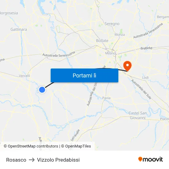 Rosasco to Vizzolo Predabissi map