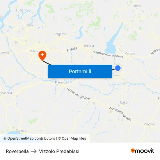 Roverbella to Vizzolo Predabissi map