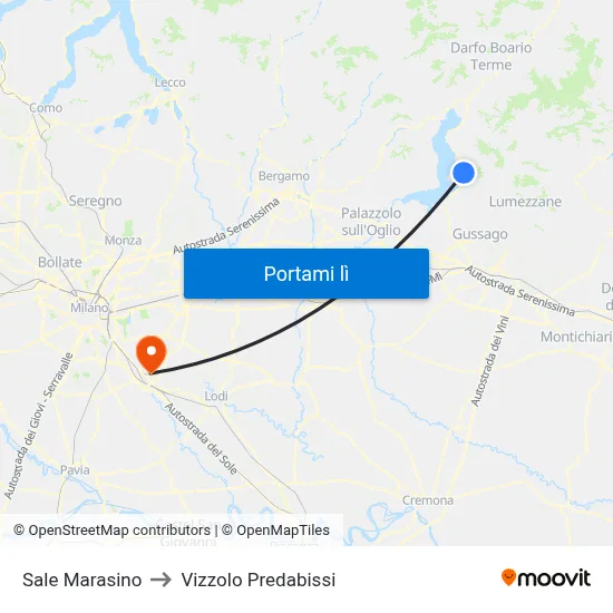 Sale Marasino to Vizzolo Predabissi map