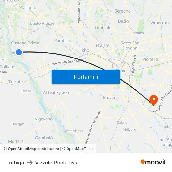 Turbigo to Vizzolo Predabissi map