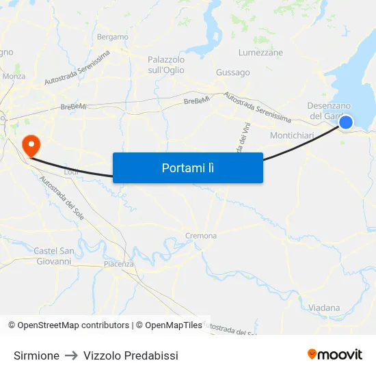 Sirmione to Vizzolo Predabissi map