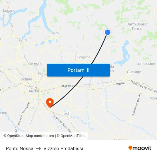 Ponte Nossa to Vizzolo Predabissi map