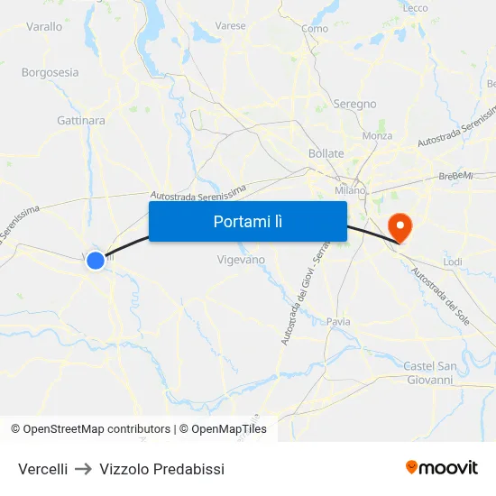 Vercelli to Vizzolo Predabissi map