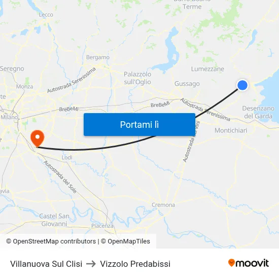 Villanuova Sul Clisi to Vizzolo Predabissi map