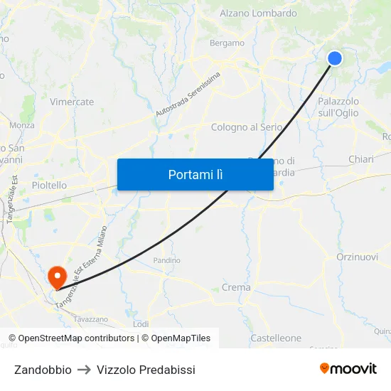 Zandobbio to Vizzolo Predabissi map