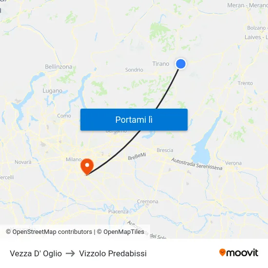 Vezza D' Oglio to Vizzolo Predabissi map