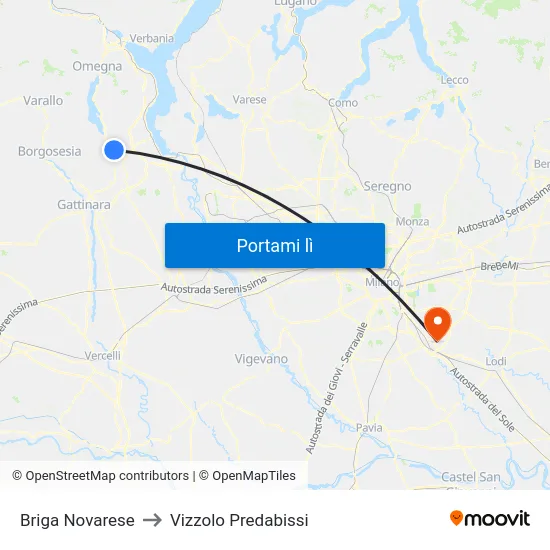 Briga Novarese to Vizzolo Predabissi map