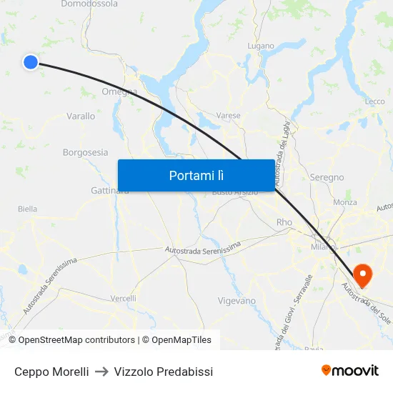 Ceppo Morelli to Vizzolo Predabissi map