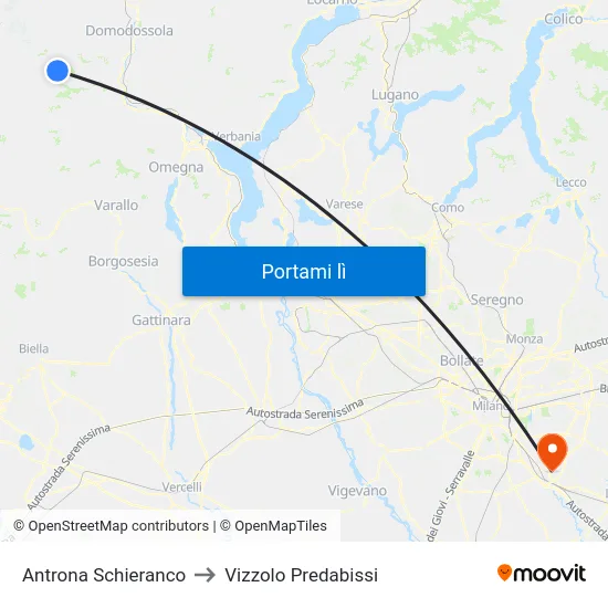 Antrona Schieranco to Vizzolo Predabissi map