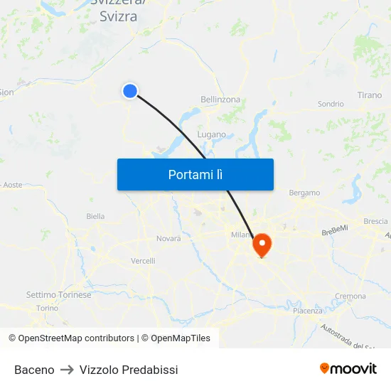 Baceno to Vizzolo Predabissi map