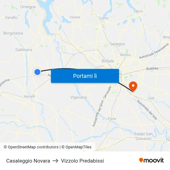 Casaleggio Novara to Vizzolo Predabissi map