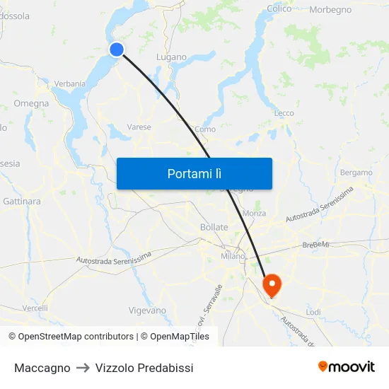 Maccagno to Vizzolo Predabissi map