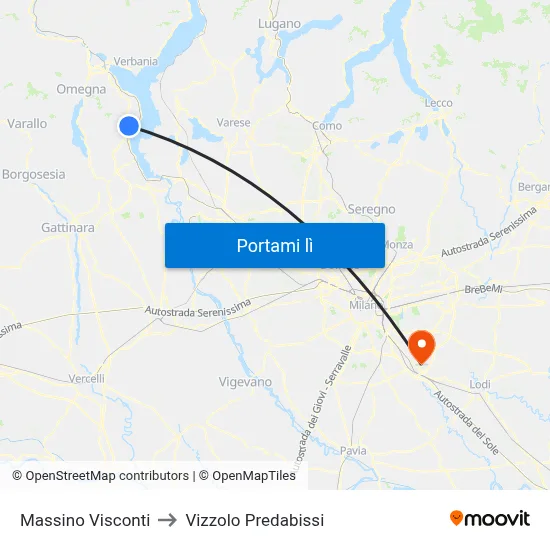 Massino Visconti to Vizzolo Predabissi map