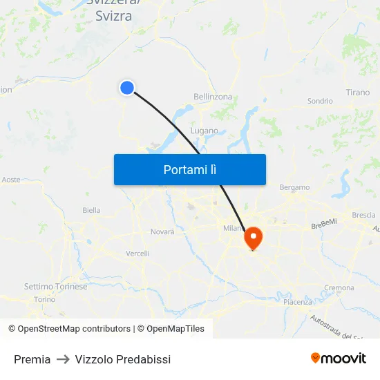 Premia to Vizzolo Predabissi map