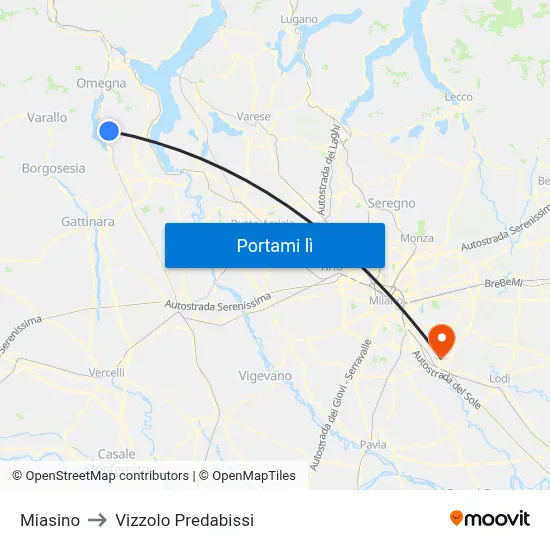 Miasino to Vizzolo Predabissi map