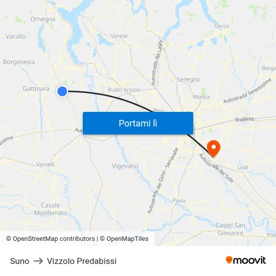 Suno to Vizzolo Predabissi map