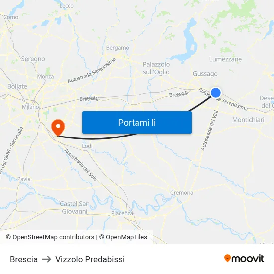 Brescia to Vizzolo Predabissi map