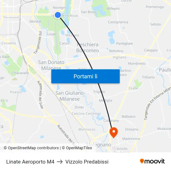 Linate Aeroporto M4 to Vizzolo Predabissi map