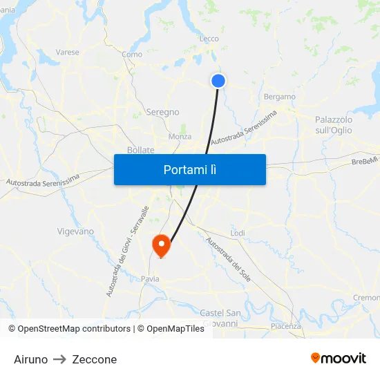 Airuno to Zeccone map