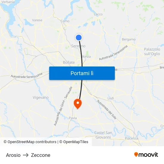 Arosio to Zeccone map