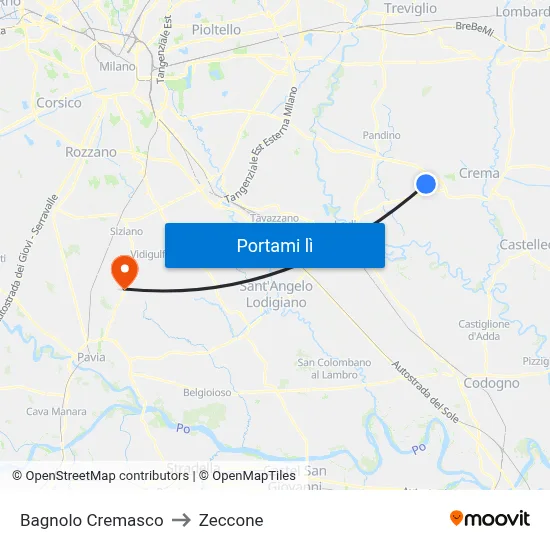 Bagnolo Cremasco to Zeccone map