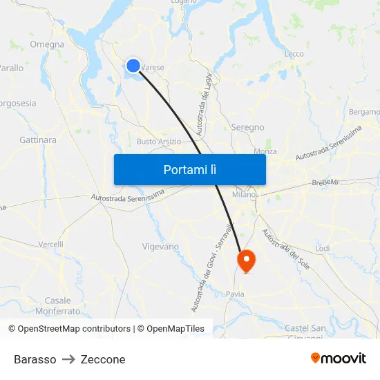 Barasso to Zeccone map