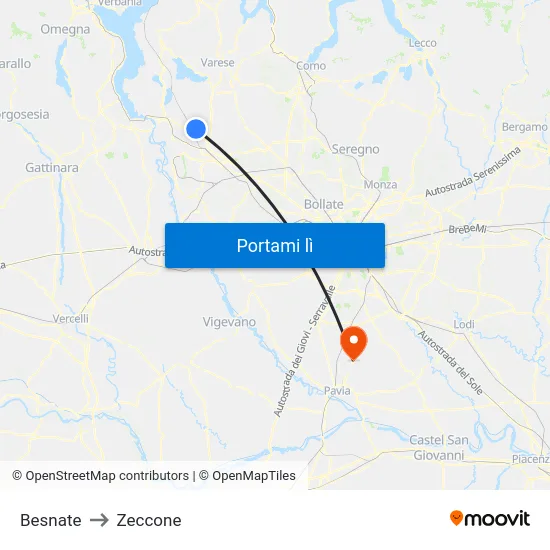 Besnate to Zeccone map